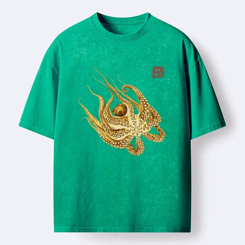 Kyoto-Lion Golden Octopus Washed T-Shirt