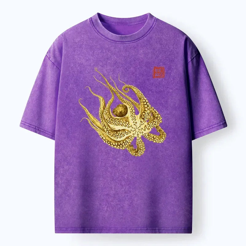Kyoto-Lion Golden Octopus Washed T-Shirt