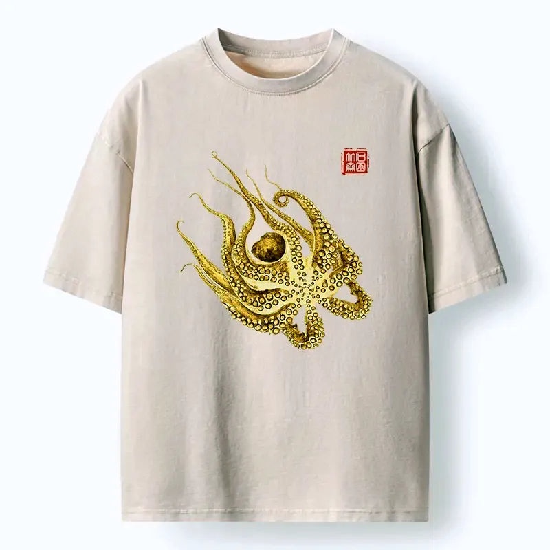 Kyoto-Lion Golden Octopus Washed T-Shirt