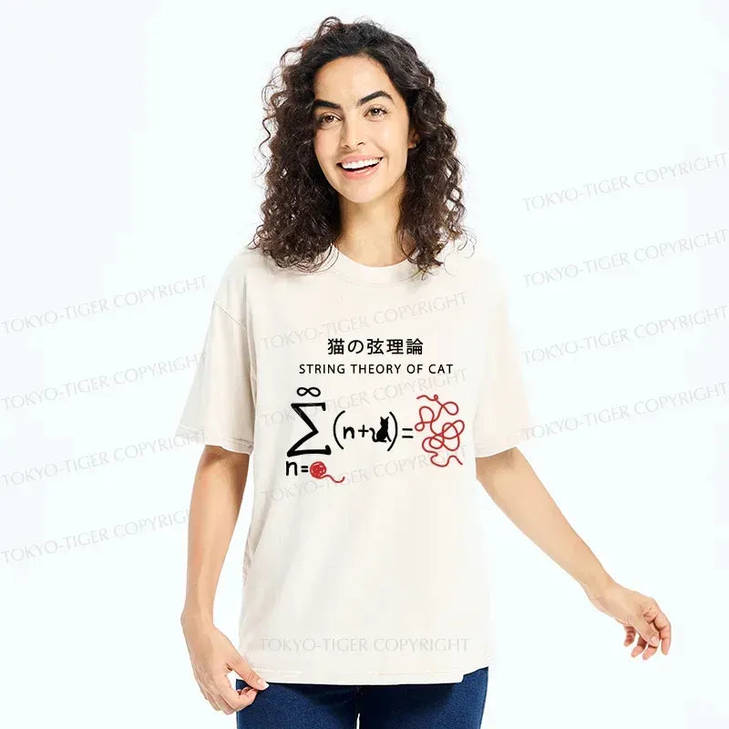 Japanese cat washed t-shirt for daily wear