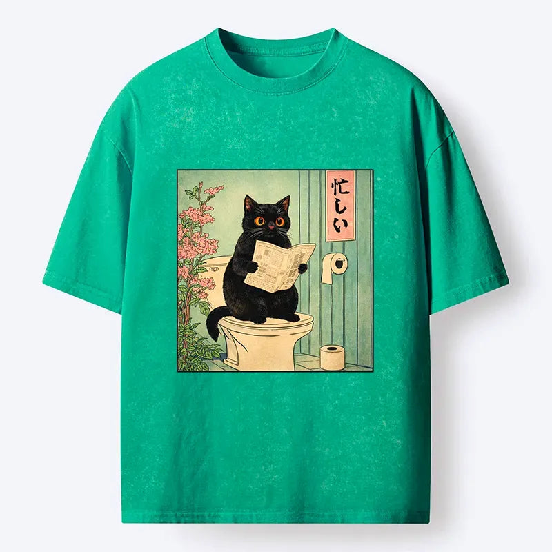 Kyoto-Lion A Very Busy Black Cat Washed T-Shirt