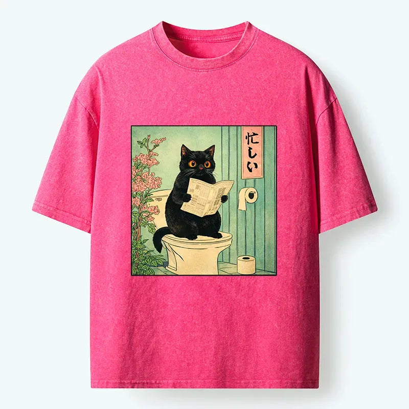 Busy Black Cat Washed T-Shirt for Everyday