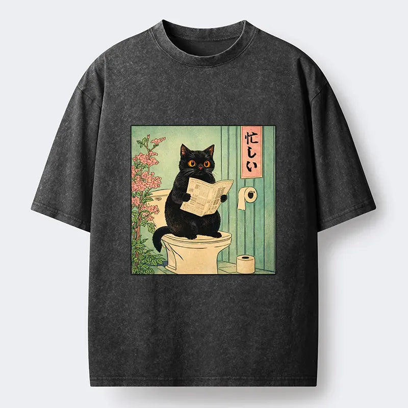 Kyoto-Lion A Very Busy Black Cat Washed T-Shirt