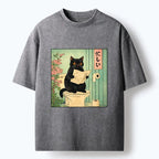 Busy Black Cat Washed T-Shirt for Everyday
