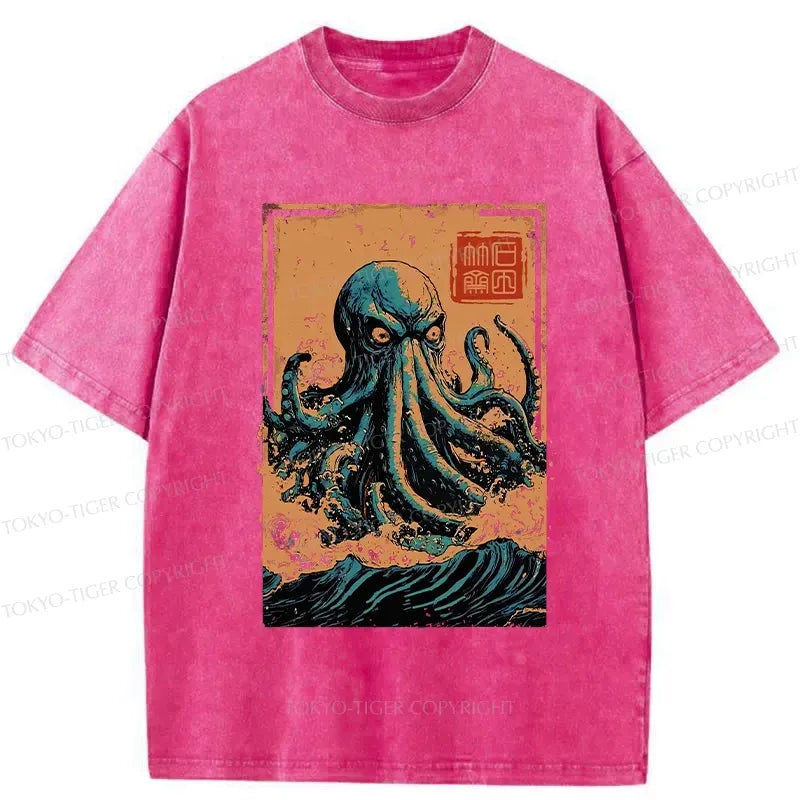 great wave octopus washed tee