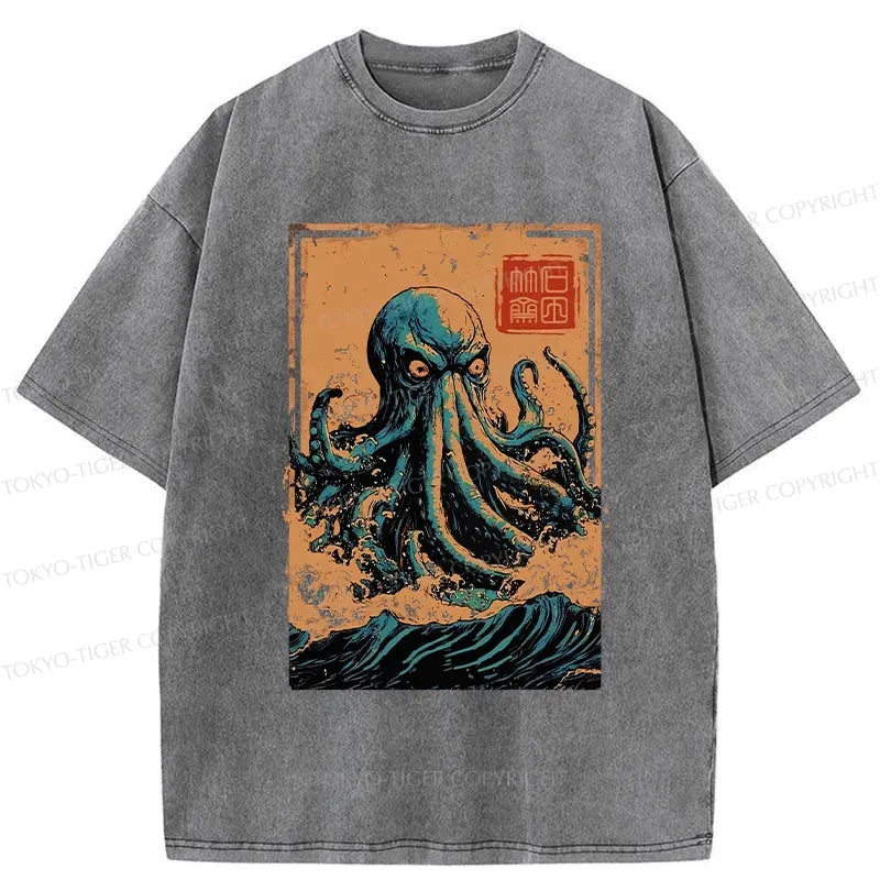 Kyoto-Lion The Great Wave Off Octopus Washed T-Shirt