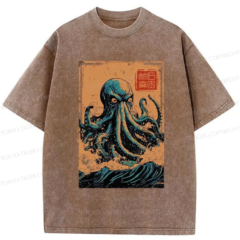 great wave octopus washed tee