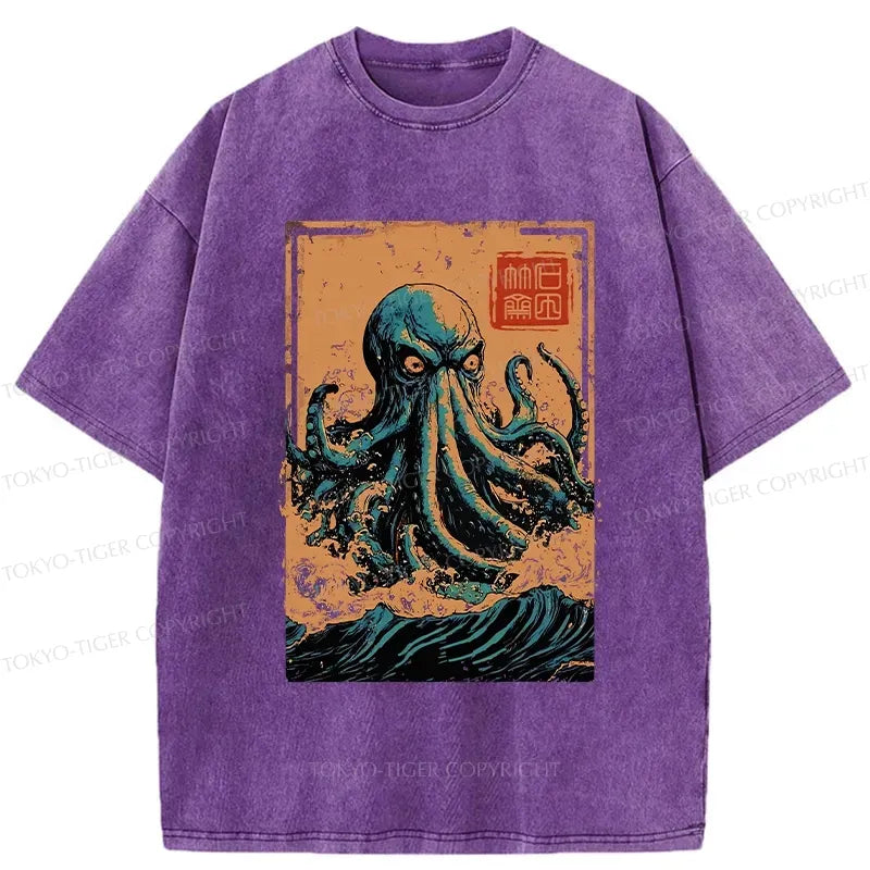 Kyoto-Lion The Great Wave Off Octopus Washed T-Shirt
