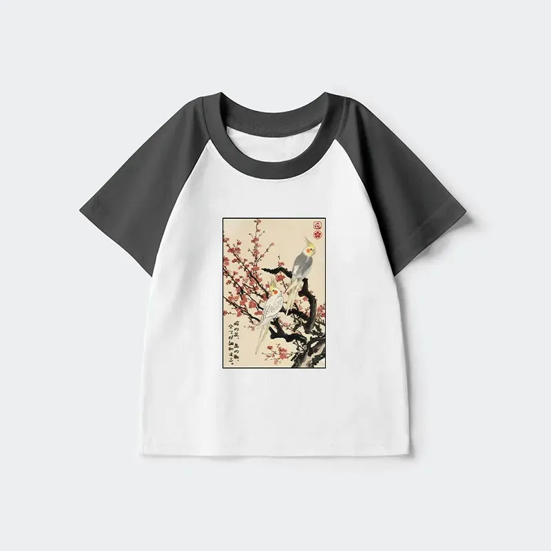 Kyoto-Lion Whispers of Silent Blossoms Kids Raglan T-shirt