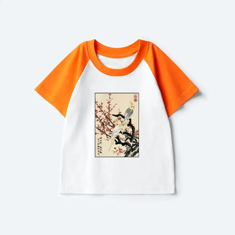 Kyoto-Lion Whispers of Silent Blossoms Kids Raglan T-shirt