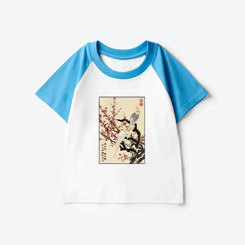 Kyoto-Lion Whispers of Silent Blossoms Kids Raglan T-shirt