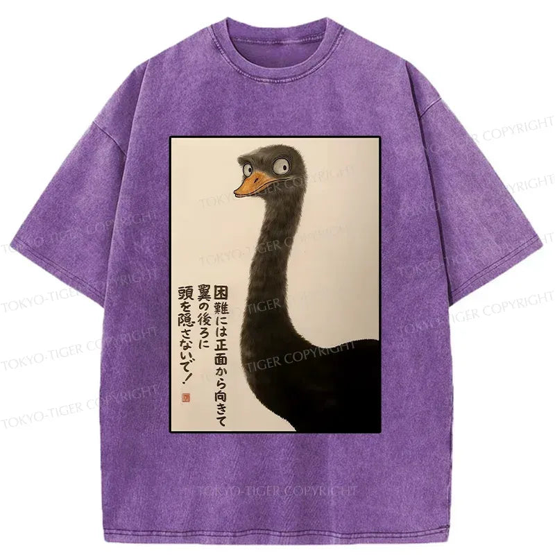 Kyoto-Lion Avoid Difficulties Funny Washed T-Shirt