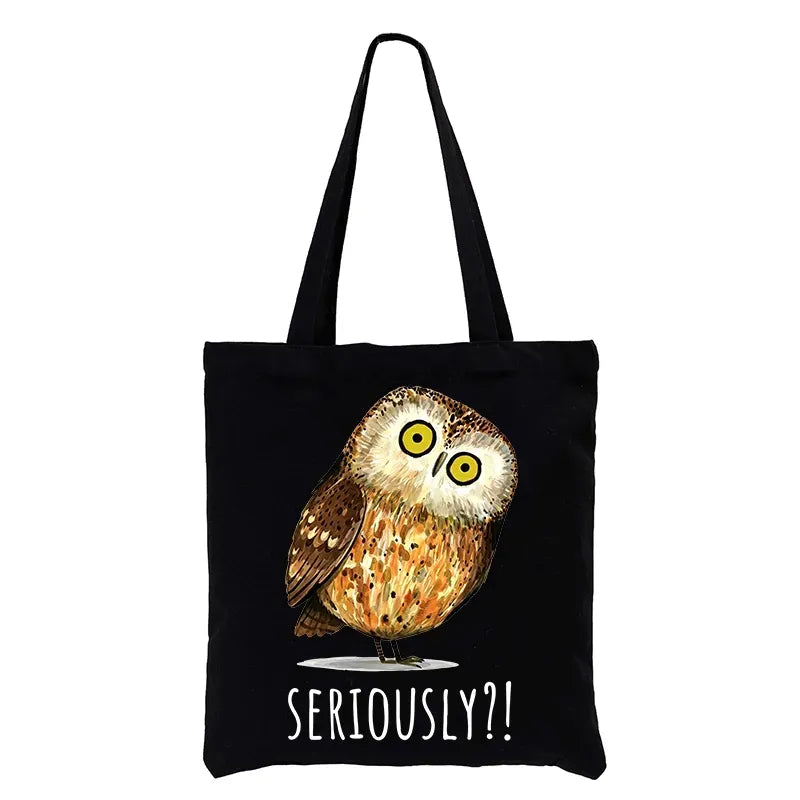 seriously confused owl meme tote bag