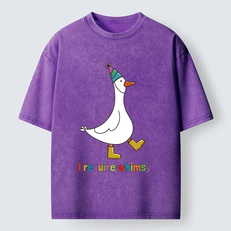 Kyoto-Lion Whimsical Goose In Party Hat Washed T-Shirt