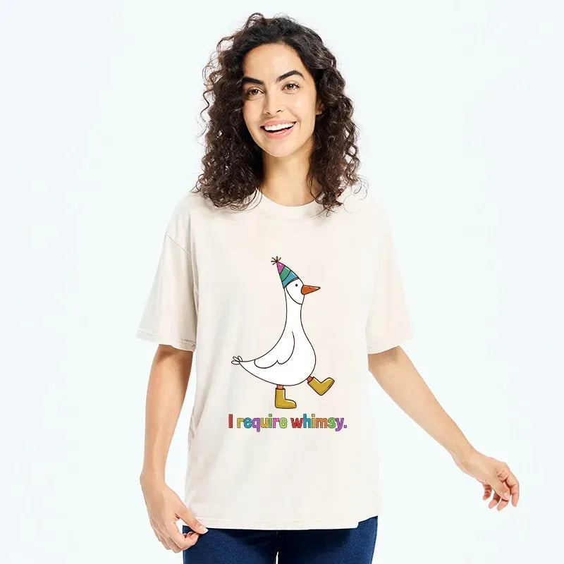 Kyoto-Lion Whimsical Goose In Party Hat Washed T-Shirt