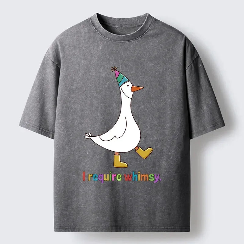 Kyoto-Lion Whimsical Goose In Party Hat Washed T-Shirt