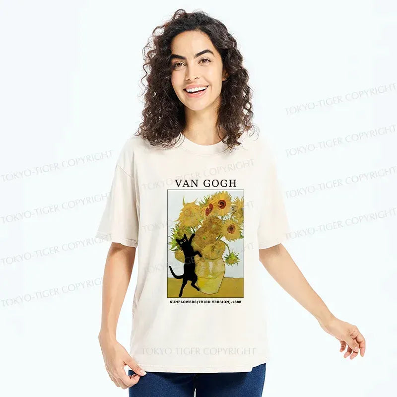 Japanese vintage cat t-shirt for summer