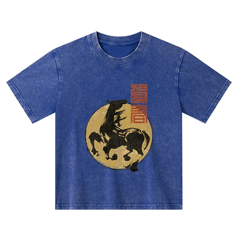 Kyoto-Lion 2026 Year Of The Horse Japan Kids Washed T-Shirt