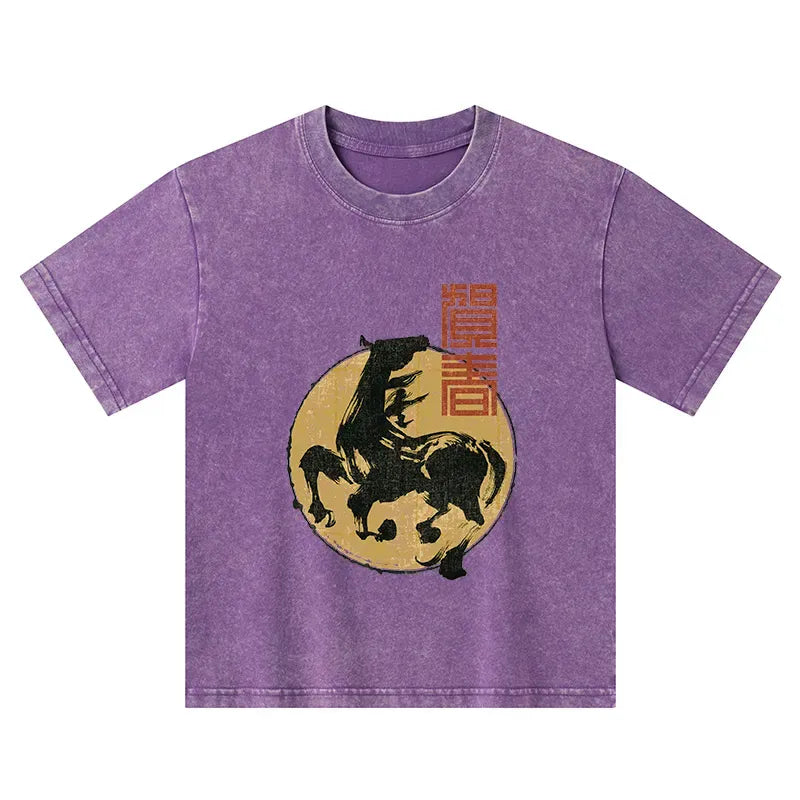 Kyoto-Lion 2026 Year Of The Horse Japan Kids Washed T-Shirt