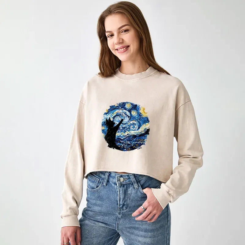 washed crop sweatshirt for women