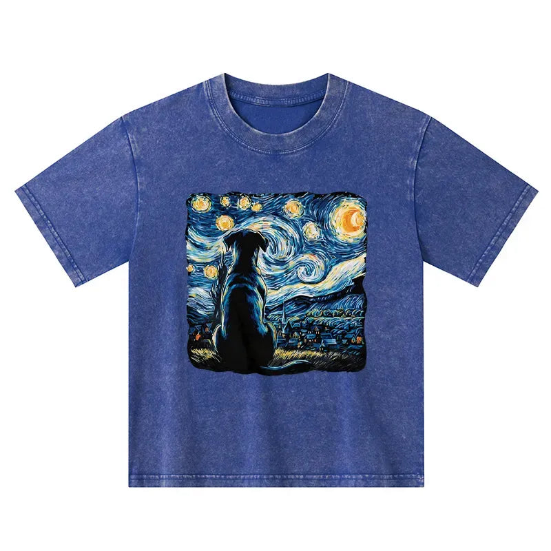 Starry Night Dog Kids T-Shirt for Vacation