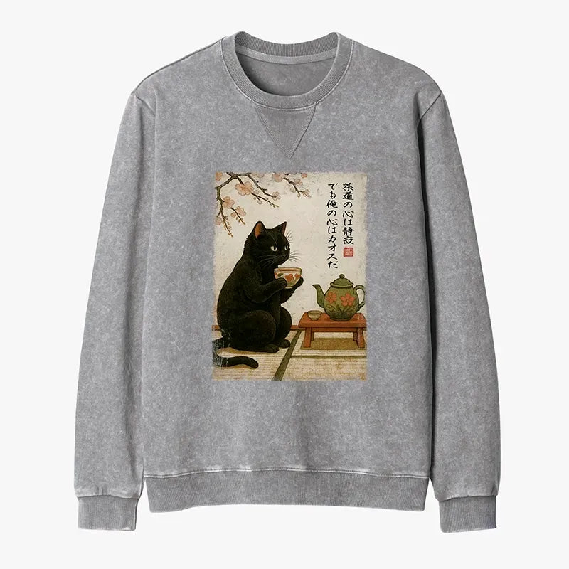 Kyoto-Lion Black Cat Sweatshirt for Daily Wear