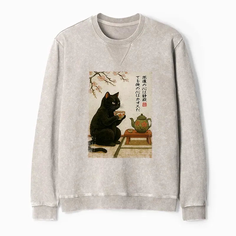 Kyoto-Lion Black Cat Sweatshirt for Daily Wear