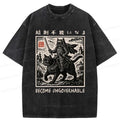 Kyoto-Lion Funny Cat Samurai Riding A Cat Washed T-Shirt