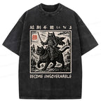 Kyoto-Lion Funny Cat Samurai Riding A Cat Washed T-Shirt