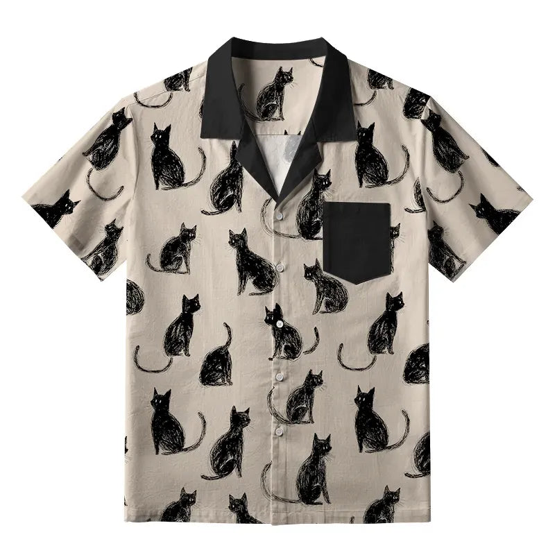 Vintage Kyoto Black Cat Shirt for Summer