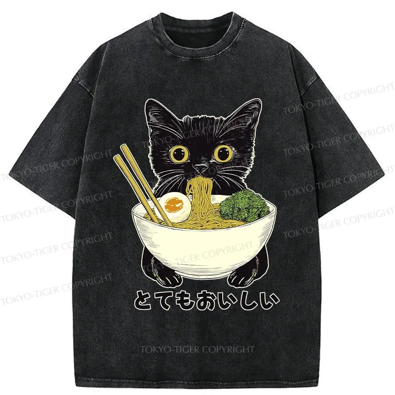Japanese Cute Cat Ramen T-Shirt for Daily Wear