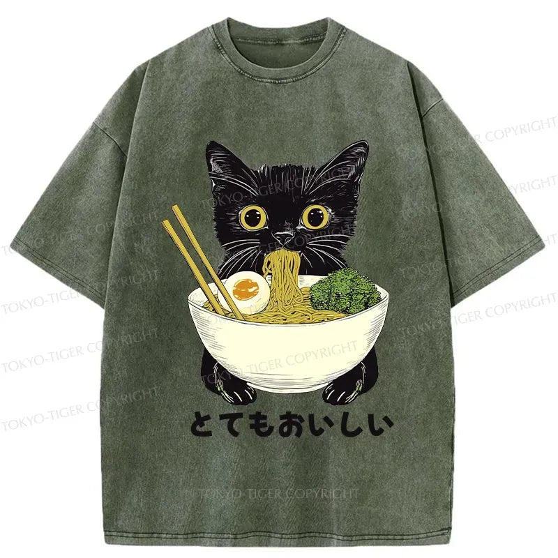 Japanese Cute Cat Ramen T-Shirt for Daily Wear