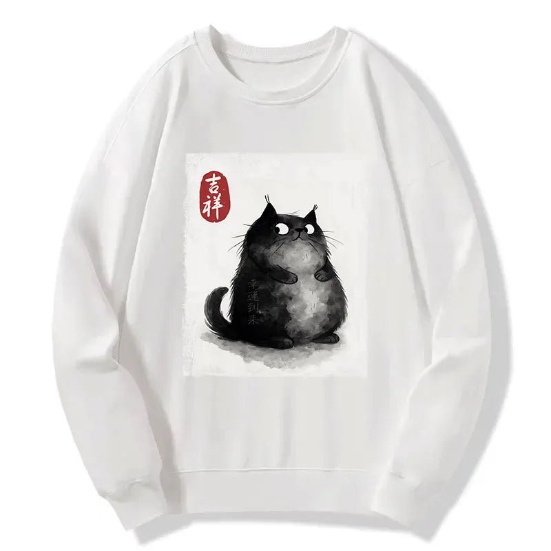 auspicious fluffy cat sweatshirt gift idea