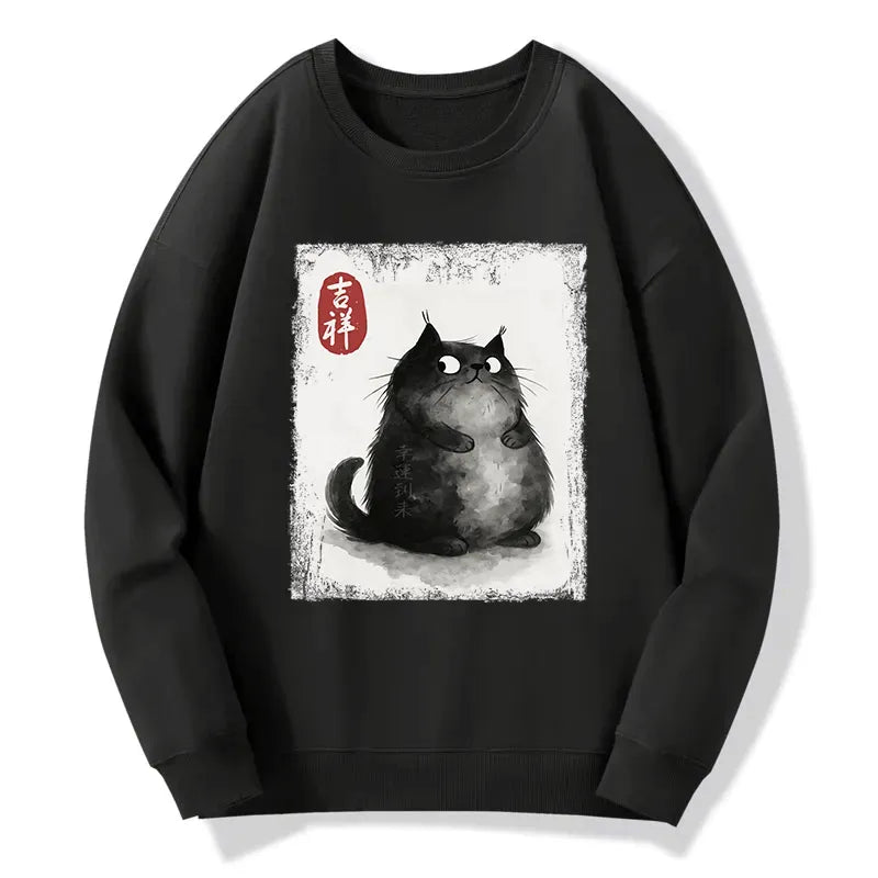 japanese ink painting black cat sweatshirt