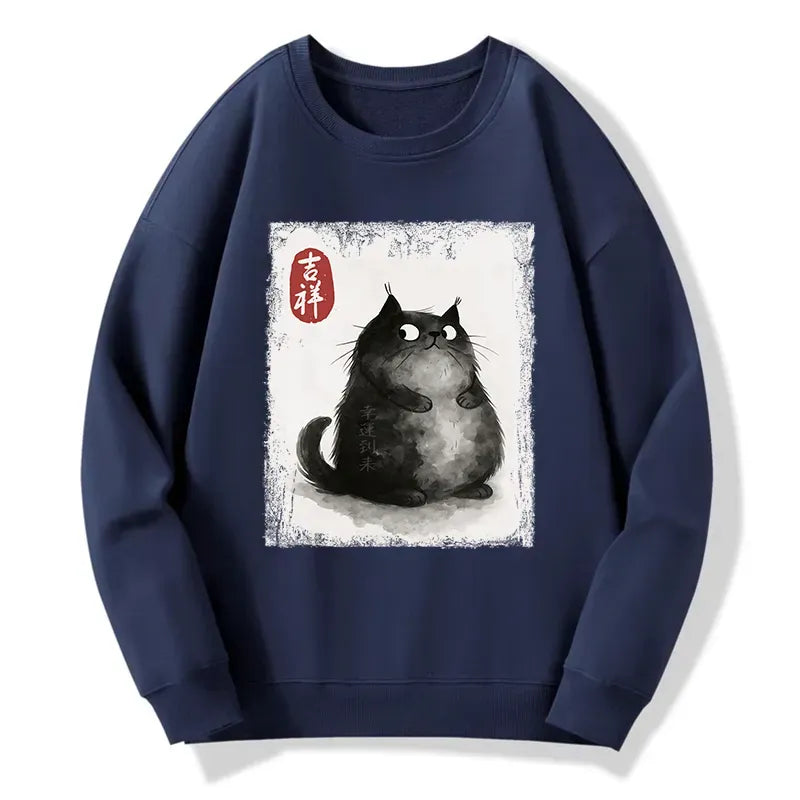 japanese ink painting black cat sweatshirt