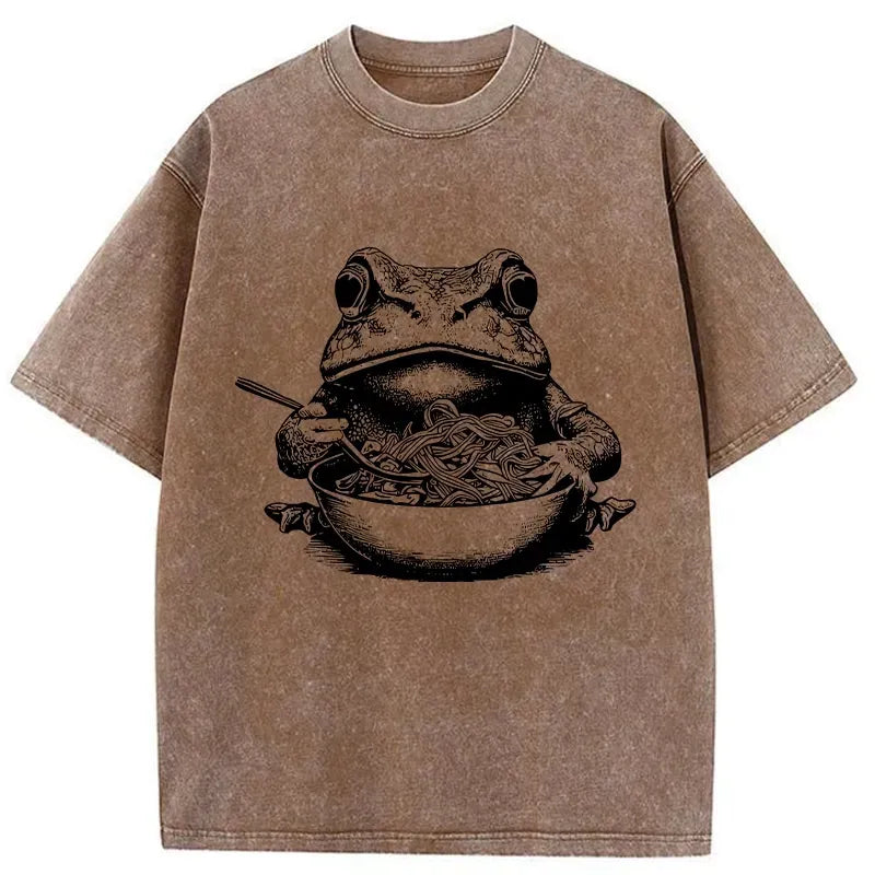 Kyoto-Lion Obsessed With Ramen Frog Washed T-Shirt