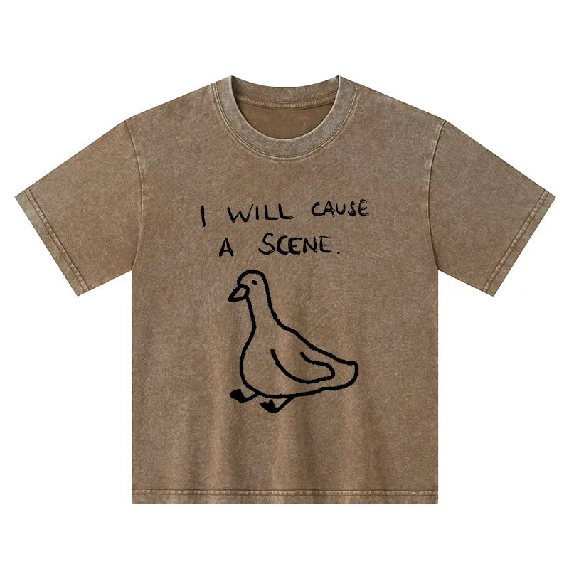 Kyoto-Lion Stupid Goose Funny Japan Retro Kids Washed T-Shirt