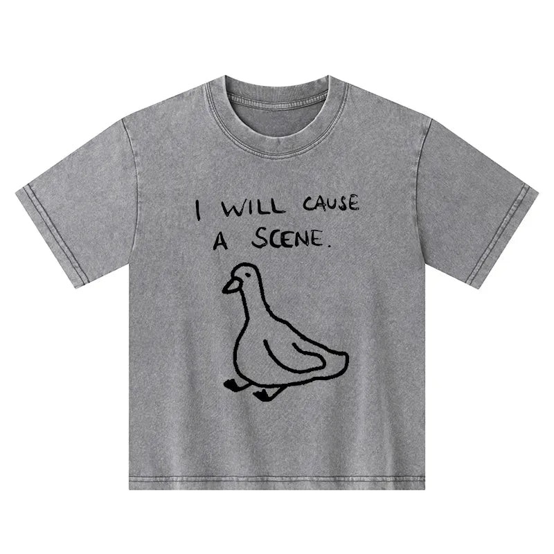 Kyoto-Lion Stupid Goose Funny Japan Retro Kids Washed T-Shirt