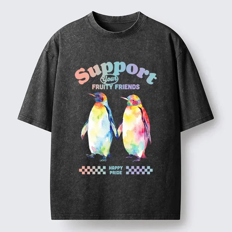 Kyoto-Lion Funny Pride Penguins Meme Print Washed T-Shirt