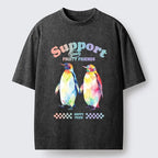 Kyoto-Lion Funny Pride Penguins Meme Print Washed T-Shirt