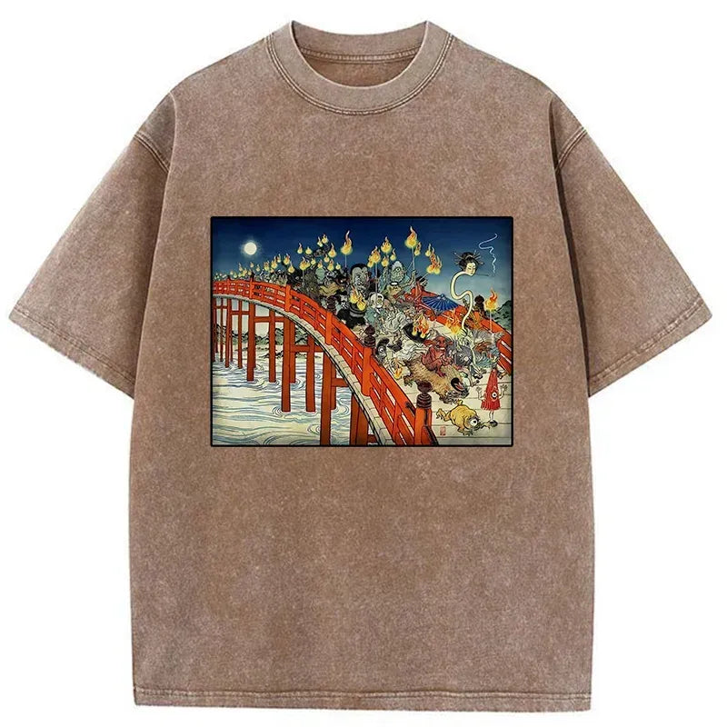 Kyoto-Lion Hyakki Yagy¨­ Ukiyo-e Washed T-Shirt