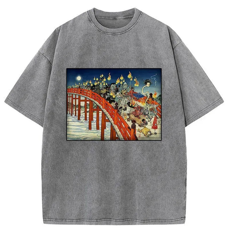 Vintage Woodblock Print Washed Tee Gift for Him