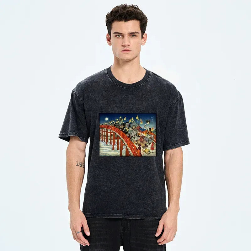 Vintage Woodblock Print Washed Tee Gift for Him