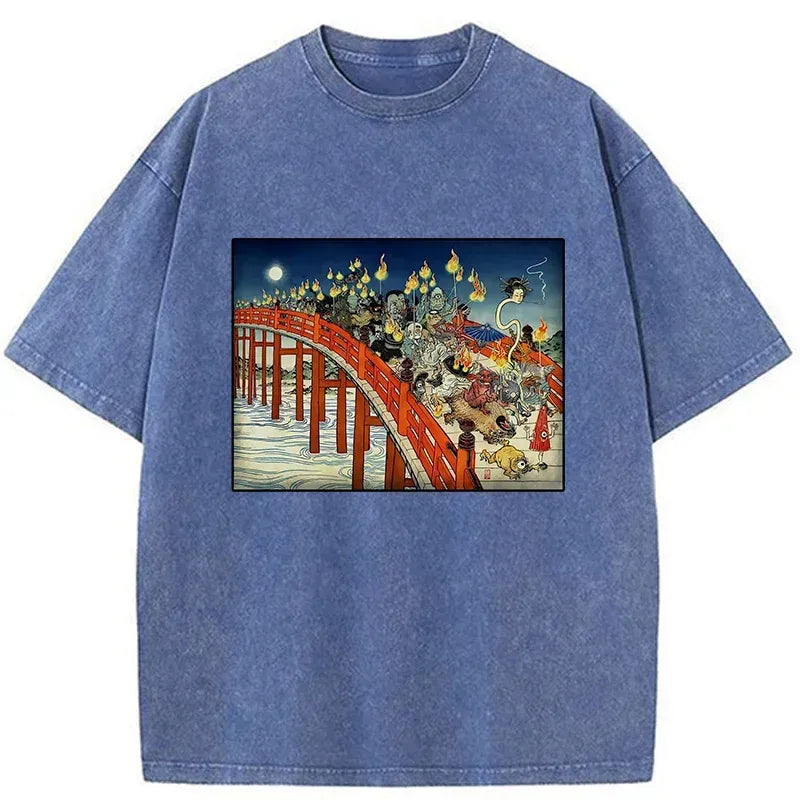 Kyoto-Lion Hyakki Yagy¨­ Ukiyo-e Washed T-Shirt