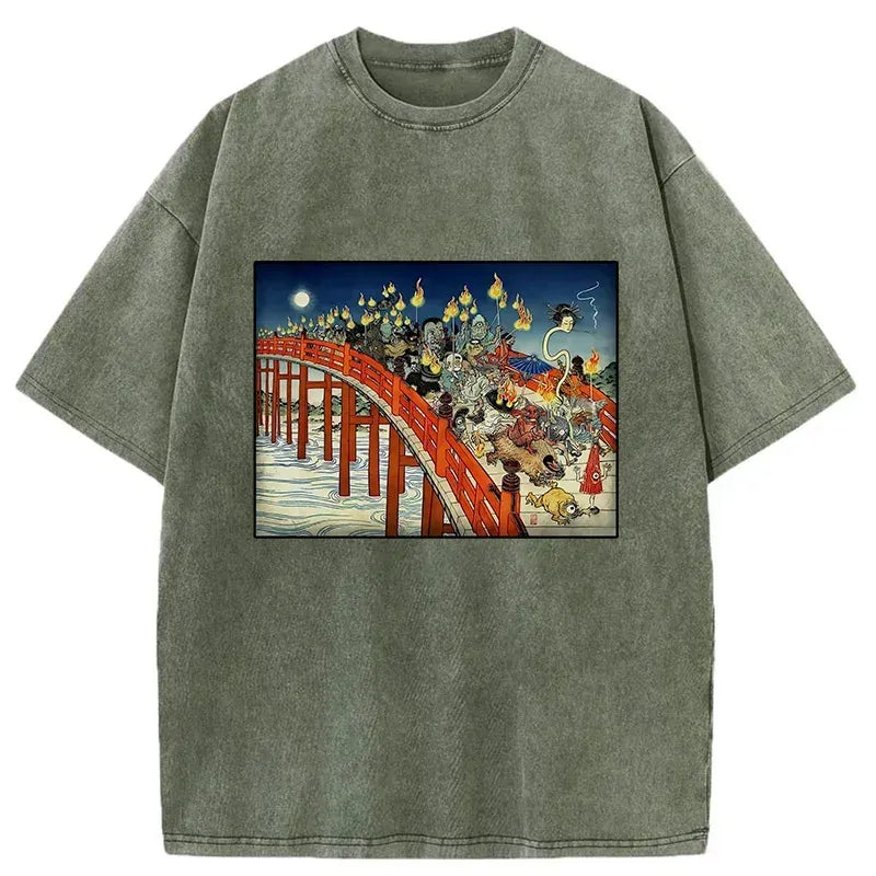 Kyoto-Lion Hyakki Yagy¨­ Ukiyo-e Washed T-Shirt