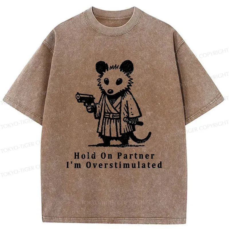 Funny Possum Samurai Washed T-Shirt for Daily Wear