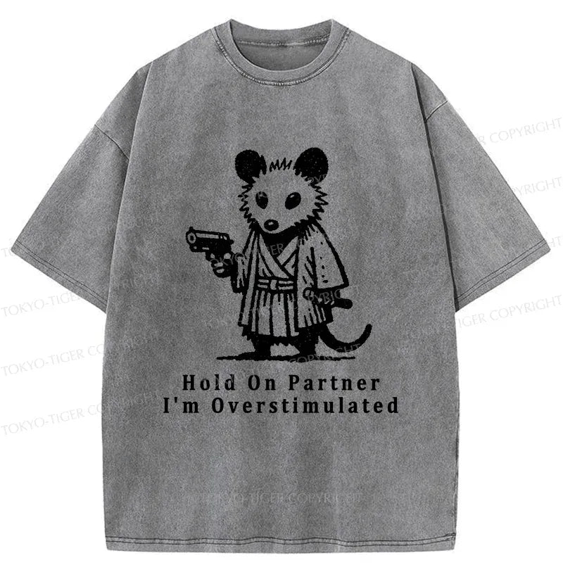 Kyoto-Lion Funny Possum Samurai Washed T-Shirt