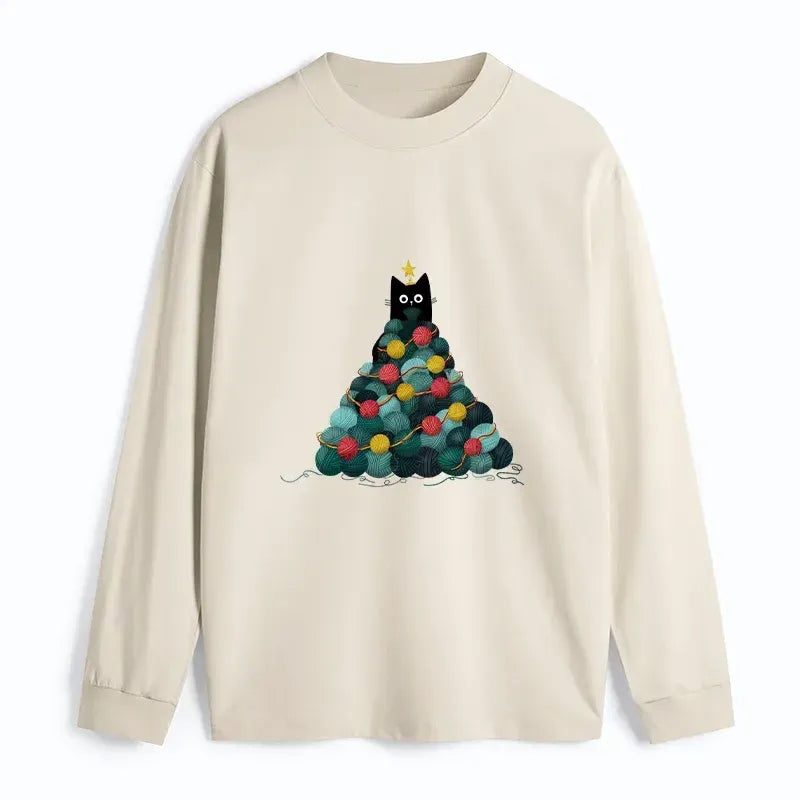 Kyoto-Lion Yarn Christmas Tree Cat Classic Long Sleeve T-Shirt