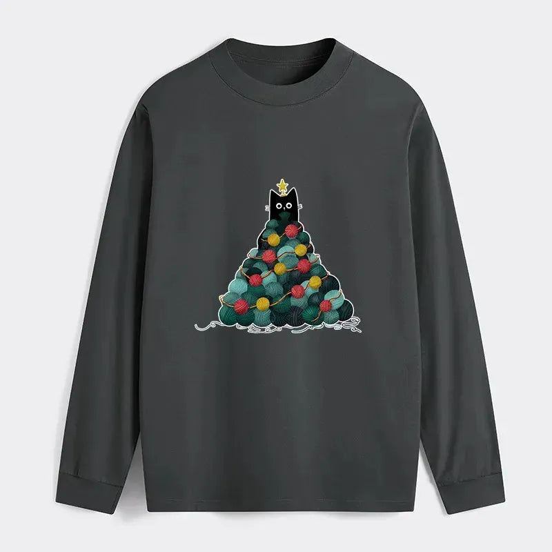 Kyoto-Lion Yarn Christmas Tree Cat Classic Long Sleeve T-Shirt