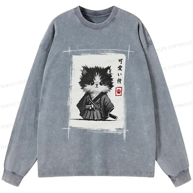 Japanese samurai kitten long sleeve tee